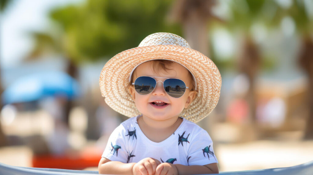 ילד עם משקפי שמש וכובע רחב