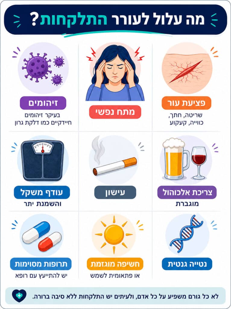 איור המחשה - הגורמים להתלקחות פסוריאזיס