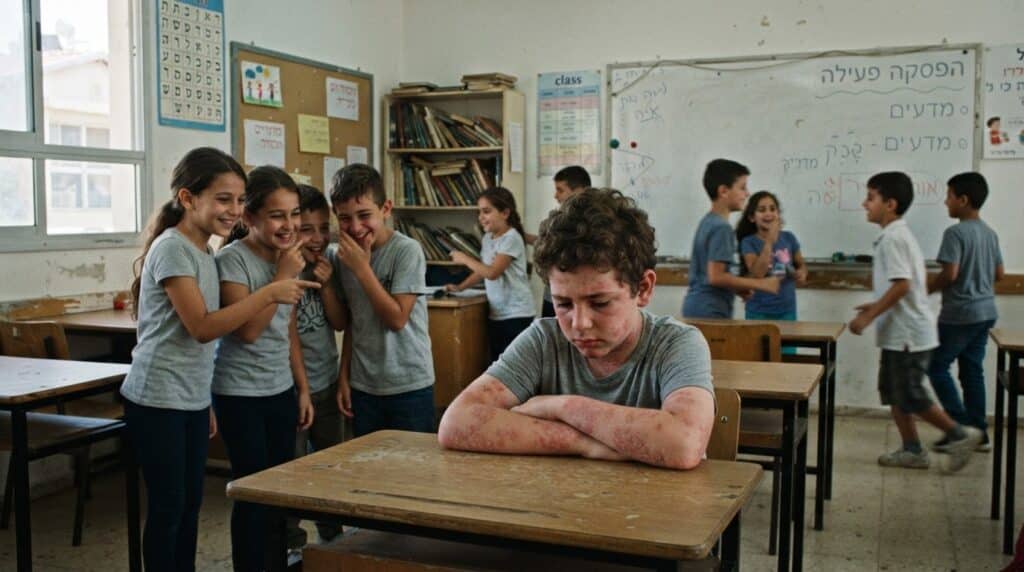 ילד סובל מהצקות בגלל מחלת עור